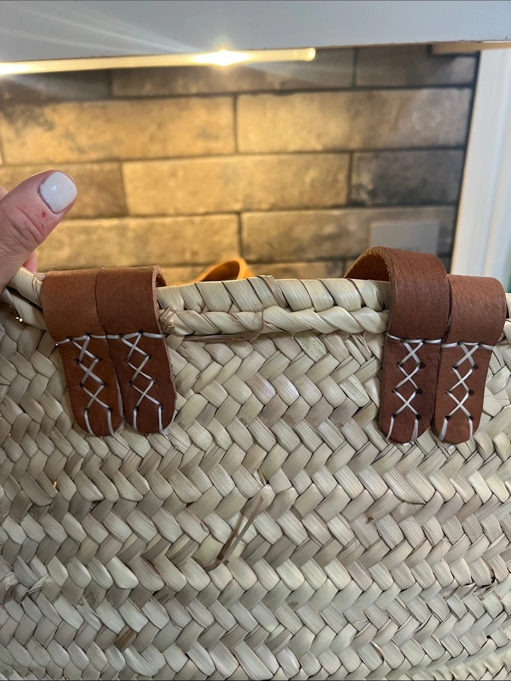 Woven French Market Tote with Brown Suede Handles - Picture 4 of 4